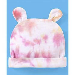 Babyhug 100% Cotton Cap With Ear Applique Teddy Print Multicolour - Diameter 10 cm