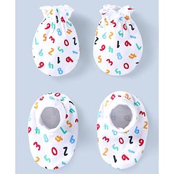 Babyhug 100% Cotton Mittens & Booties Set Numbers Print - White