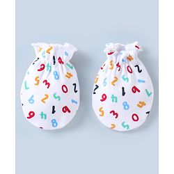 Babyhug 100% Cotton Mittens & Booties Set Numbers Print - White