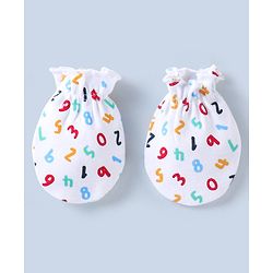 Babyhug 100% Cotton Mittens & Booties Set Numbers Print - White