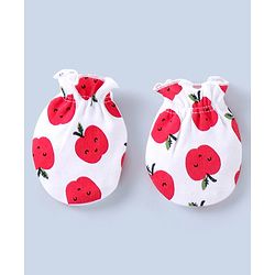 Babyhug 100% Cotton Mittens & Booties Set Apple Print - White & Red