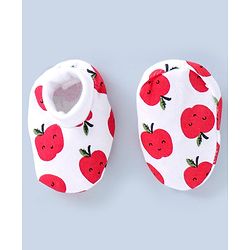 Babyhug 100% Cotton Mittens & Booties Set Apple Print - White & Red