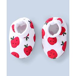 Babyhug 100% Cotton Mittens & Booties Set Apple Print - White & Red