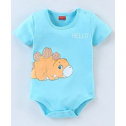 Babyhug 100% Cotton Half Sleeves Onesies with Leggings and Cap Mittens Booties Dino & Striped Print - Multicolour