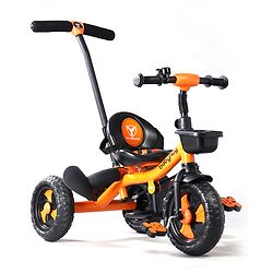 Babyhug Plug & Play Black Hawk Tricycle With Parental Push Handle & Storage Basket - Tiger Orange