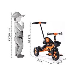 Babyhug Plug & Play Black Hawk Tricycle With Parental Push Handle & Storage Basket - Tiger Orange