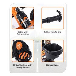 Babyhug Plug & Play Black Hawk Tricycle With Parental Push Handle & Storage Basket - Tiger Orange
