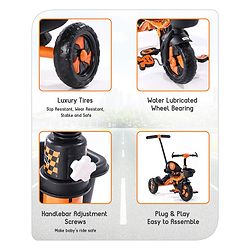 Babyhug Plug & Play Black Hawk Tricycle With Parental Push Handle & Storage Basket - Tiger Orange