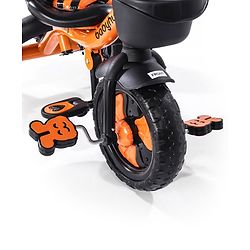 Babyhug Plug & Play Black Hawk Tricycle With Parental Push Handle & Storage Basket - Tiger Orange