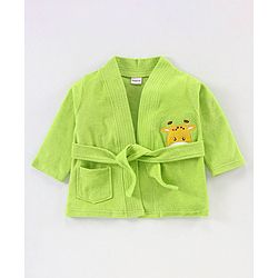 Babyhug Knit Terry Full Sleeves Without Hood Bath Robe with  Cow Patch - Green