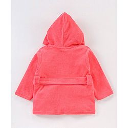 Babyhug Knit Terry Full Sleeves Hooded  Bath Robe with  Bear Patch - Red