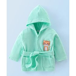 Babyhug Knit Terry Full Sleeves Hooded Bath Robe with Tiger Patch - Blue