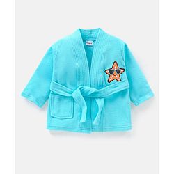 Babyhug Knit  Terry Full Sleeves   Bathrobe Star  Patch - Blue
