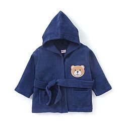 Babyhug Terry Knit Full Sleeves Hooded Bath Robe Teddy Patch - Blue