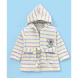 Babyhug Knit Terry Full Sleeves Striped Hooded  Bath Robe with  Koala Patch - Multicolour