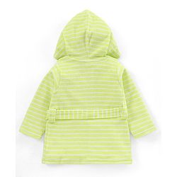Babyhug Knit Terry Full Sleeves Striped Hooded  Bath Robe with  Diano Patch - Green