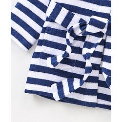 Babyhug Knit Terry Full Sleeves Striped Hooded  Bath Robe with  Crab Patch - Navy Blue