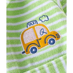 Babyhug Knit Terry Full Sleeves Hooded Bath Robe with Car Patch - Green