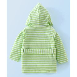 Babyhug Knit Terry Full Sleeves Hooded Bath Robe with Car Patch - Green