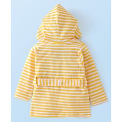 Babyhug Knit Terry Full Sleeves Hooded Stripe Bath Robe - Yellow