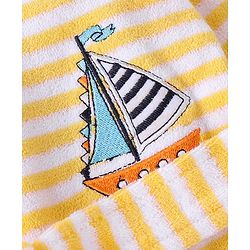 Babyhug Knit Terry Full Sleeves Hooded Stripe Bath Robe - Yellow