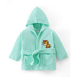 Babyhug Knit Terry Full Sleeves Hooded  Bath Robe with  Lion Patch - Blue