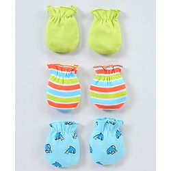 Babyhug 100% Cotton Mittens Pack of 3 - Multicolour