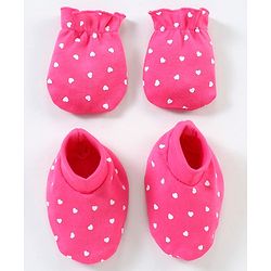 Babyhug 100% Cotton Mittens & Booties Set Heart Print - Pink