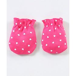 Babyhug 100% Cotton Mittens & Booties Set Heart Print - Pink