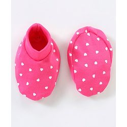 Babyhug 100% Cotton Mittens & Booties Set Heart Print - Pink