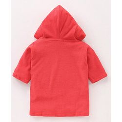 Babyhug Cotton Full Sleeves Penguin Embroidery Hooded Bath Robe - Coral Red