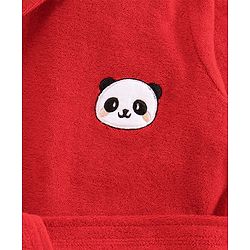Babyhug Cotton Full Sleeves Panda Embroidery Hooded Bath Robe - Red