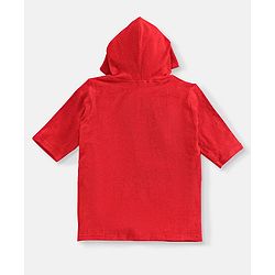 Babyhug Cotton Full Sleeves Panda Embroidery Hooded Bath Robe - Red