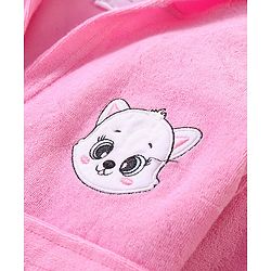 Babyhug Woven Terry Full Sleeves Hooded Bath Robe with  Kitty Embroidery - Pink