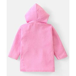 Babyhug Woven Terry Full Sleeves Hooded Bath Robe with  Kitty Embroidery - Pink