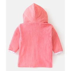 Babyhug Full Sleeves Hooded Terry Bath Robe Sheep Embroidery - Pink