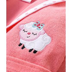 Babyhug Full Sleeves Hooded Terry Bath Robe Sheep Embroidery - Pink