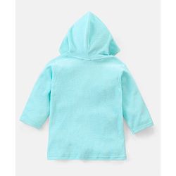 Babyhug Woven Terry Full Sleeves Hooded Bath Robe with  Kitty Embroidery - Blue