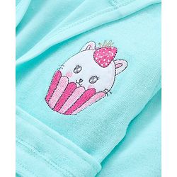 Babyhug Woven Terry Full Sleeves Hooded Bath Robe with  Kitty Embroidery - Blue