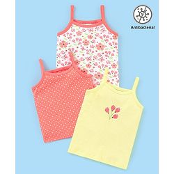 Babyhug 100% Cotton Antibacterial  Sleeveless Slips Dot & Floral Print Pack Of 3- Yellow & Orange