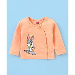 Babyhug 100% Cotton Antibacterial Full Sleeves Vests Bunny & Stripe Printed Pack of 3 - Peach & Blue