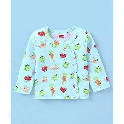 Babyhug 100% Cotton Antibacterial Full Sleeves Vests Bunny & Stripe Printed Pack of 3 - Peach & Blue