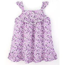 Babyhug 100% Viscose Sleeveless Floral Print Frock with Cotton Lining - Lilac