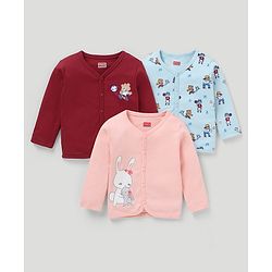 Babyhug 100% Cotton Antibacterial Full Sleeves Vests Teddy Print Pack of 3 - Red & Blue