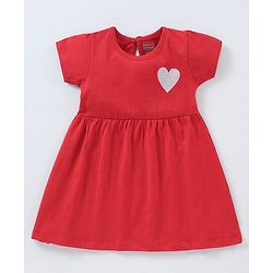 Babyhug 100% Cotton Knitted Half Sleeves Heart Print Frocks Pack of 2 - Grey & Red