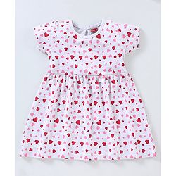 Babyhug 100% Cotton Knitted Half Sleeves Heart Print Frocks Pack of 2 - Grey & Red