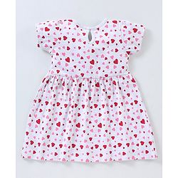 Babyhug 100% Cotton Knitted Half Sleeves Heart Print Frocks Pack of 2 - Grey & Red