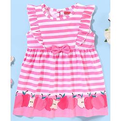 Babyhug 100% Cotton Sleveless Stripe with Bow Detailing Frock - Pink