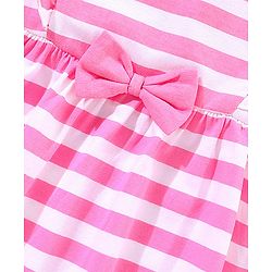 Babyhug 100% Cotton Sleveless Stripe with Bow Detailing Frock - Pink