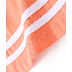 Babyhug 100% Cotton Knit Half Sleeves Frock with Collar Detailing Solid Color - Peach